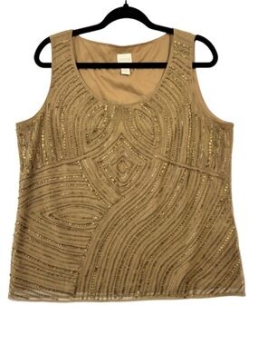 Chico's Gold Sequin Embellished Tank Top Bronze Gold